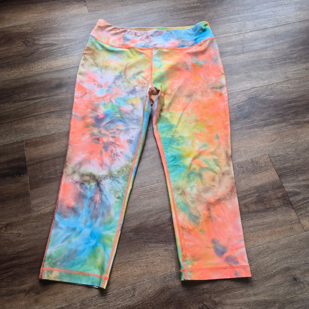 Vogo Athletica Women Tie Dye Cropped Leggings Orange Blue Yoga Pants L Workout